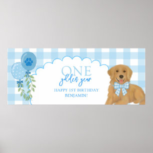 Poster Um Ano Dourado do Retriever Cachorrinho Azul 1º An