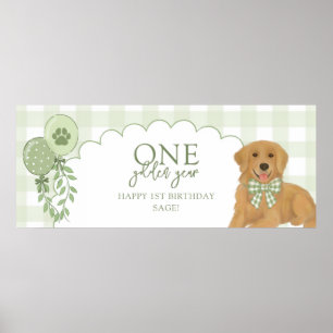 Poster Um Ano Dourado do Retriever Filhote de 1º Aniversá
