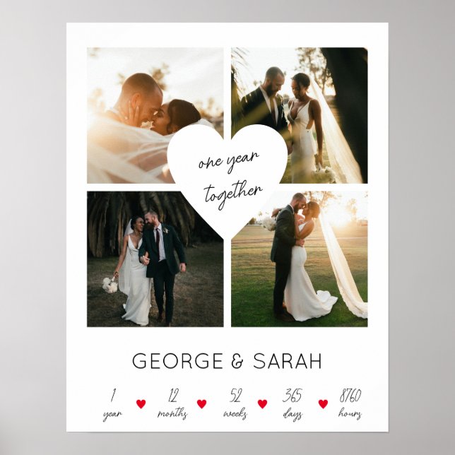 Poster Um Ano Juntos Aniversário de Casamento 4 Foto (Frente)