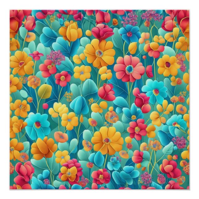 Póster Um Arco-Íris de Sangue: Padrão Floral Vibrante (Frente)