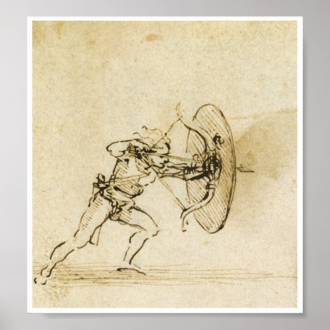 Poster Um arqueiro com escudo, Leonardo da Vinci (Frente)
