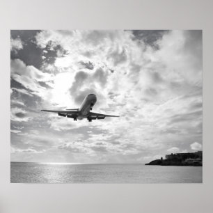 Póster Um avião de passageiros entra para uma aterragem