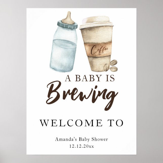 Poster Um bebê está preparando um chá de bebê de garrafa  (Frente)