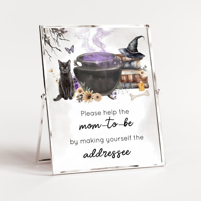 Poster Um Bebê Está Sendo Preparado Sinal de Estação de E (Purple Witch Cauldron Baby Shower Envelope Station Sign)