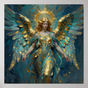 Poster Um belo anjo de ouro e turquesa