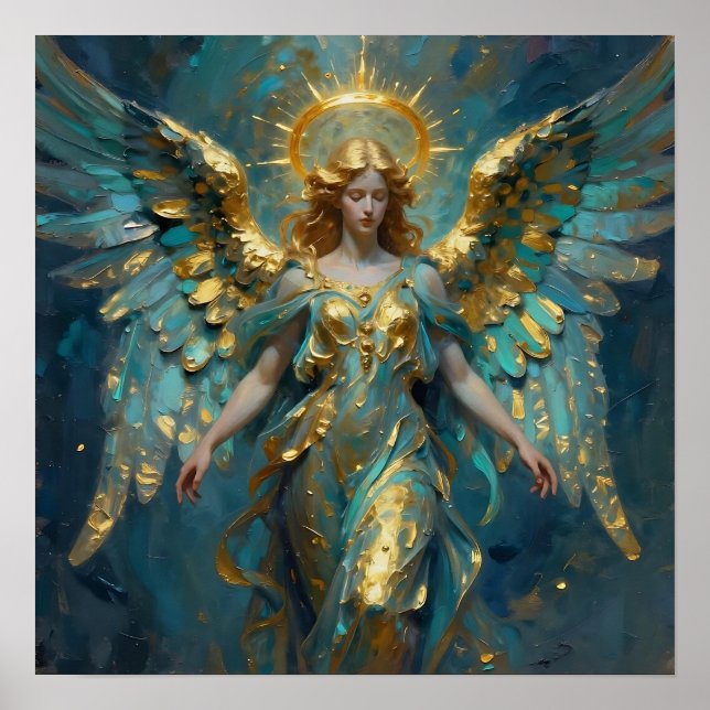 Poster Um belo anjo de ouro e turquesa (Frente)