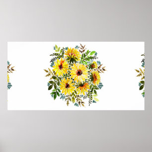 Poster Um belo buquê de aquarela, adorável fluxo amarel