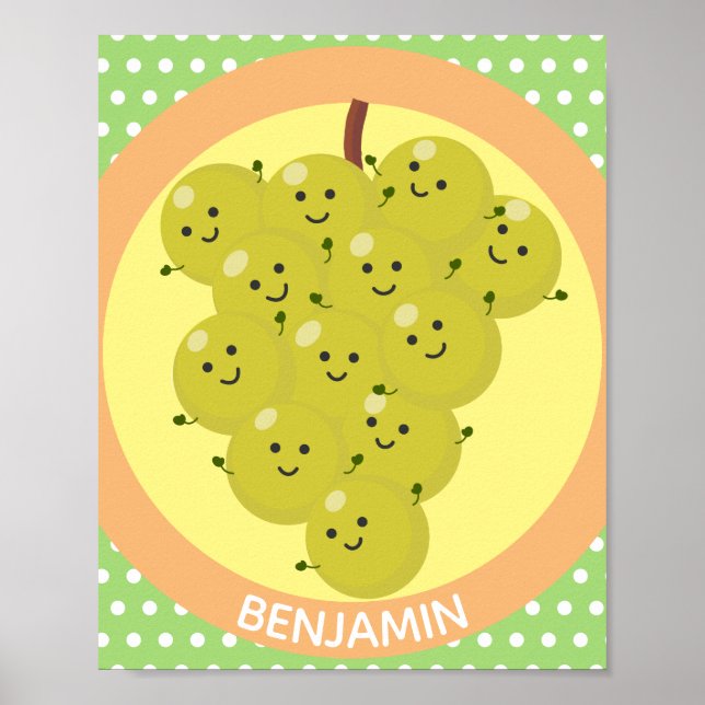 Poster Um belo cacho engraçado de desenho animado de uva (Frente)
