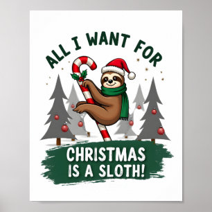 Poster Um Bicho-Preguiça Para o Natal. Fofo, Bicho-Pregui