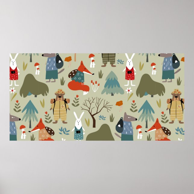 Poster Um bom padrão de colheita com animais taiga. (Frente)