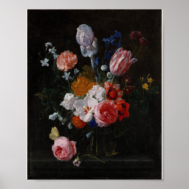 Poster Um Buquê de Flores em um Vaso de Cristal (Frente)
