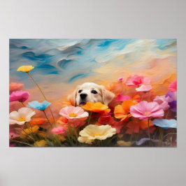 Poster Um cachorrinho floral bonito Labrador que pode ser