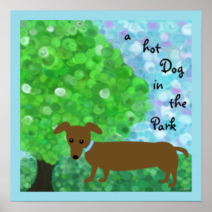 Póster um cachorro quente no parque