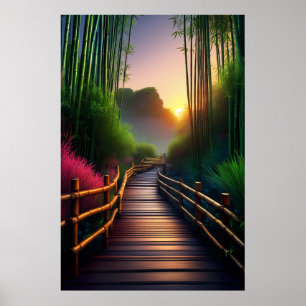 Poster Um caminho de madeira para o encantador pôr do sol