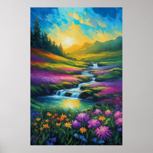 Poster Um campo colorido e uma corrente de lançamento
