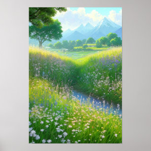 Poster Um Campo Grassy perto do Creek
