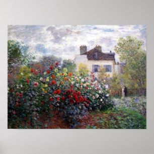 Poster Um canto do jardim com Dahlias por Monet Impressã