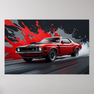Poster Um Carro Musculoso Vermelho Antigo