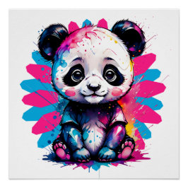 Póster Um cartoon Panda no 1 Poster brilhante