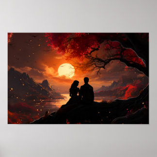 Poster Um casal a ver o pôr do sol juntos