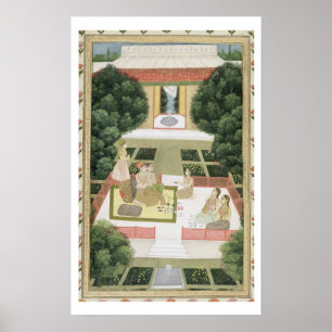 Poster Um casal em um jardim que escuta a música com