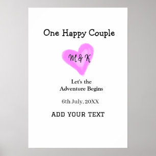 POSTER UM CASAL FELIZ CORAÇÃO ROSA NOME DATA CASAMENTO