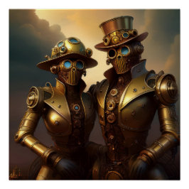 Póster Um Casal Robótico Steampunk Apaixonado