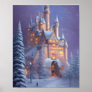 Poster Um Castelo Bonito Iluminado na Neve
