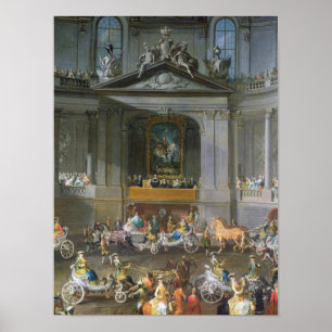 Póster Um Cavalcade na escola de equitação do inverno