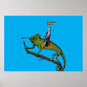 Poster Um cavaleiro montado num camaleão em cores
