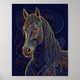 Poster Um cavalo fractal azul sonha
