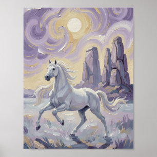 Poster Um cavalo roxo num deserto violeta.