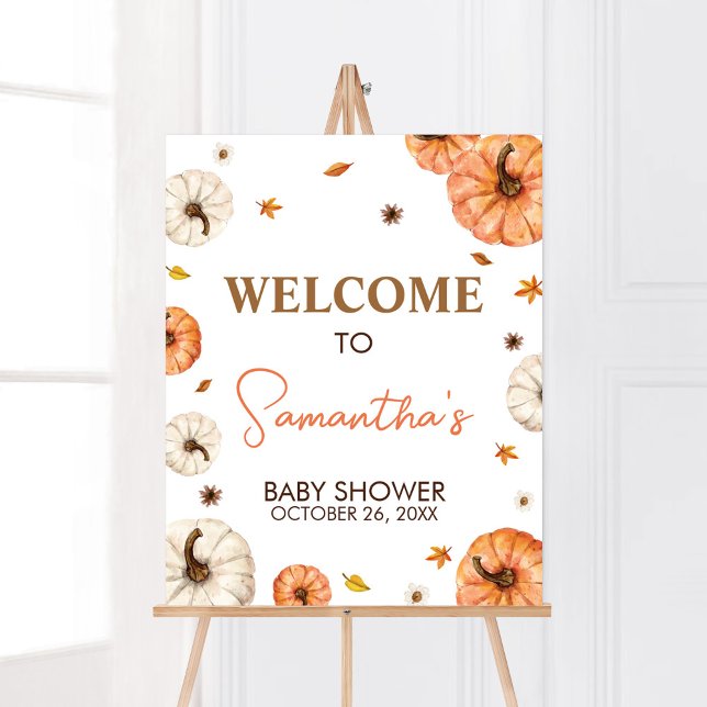 Poster Um Chá de fraldas De Abóbora Bem-Vindo (Fall Pumpkin Baby Shower Welcome Sign)
