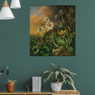 Poster Um chão de floresta com margaridas, primroses, ...
