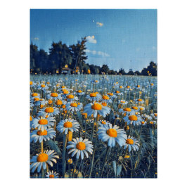 Póster Um cheio de campo de camomiles florescente