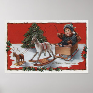 Póster Um ChristmasKid alegre em um trenó do Sabão-Box