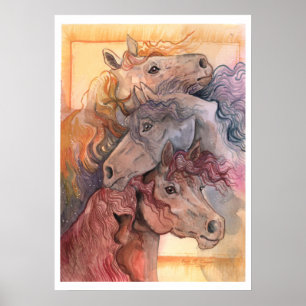 Poster Um com cavalos de aquarela