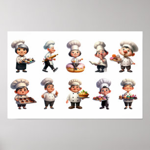 Poster Um conjunto de chefs pasteleiros posando para a câ