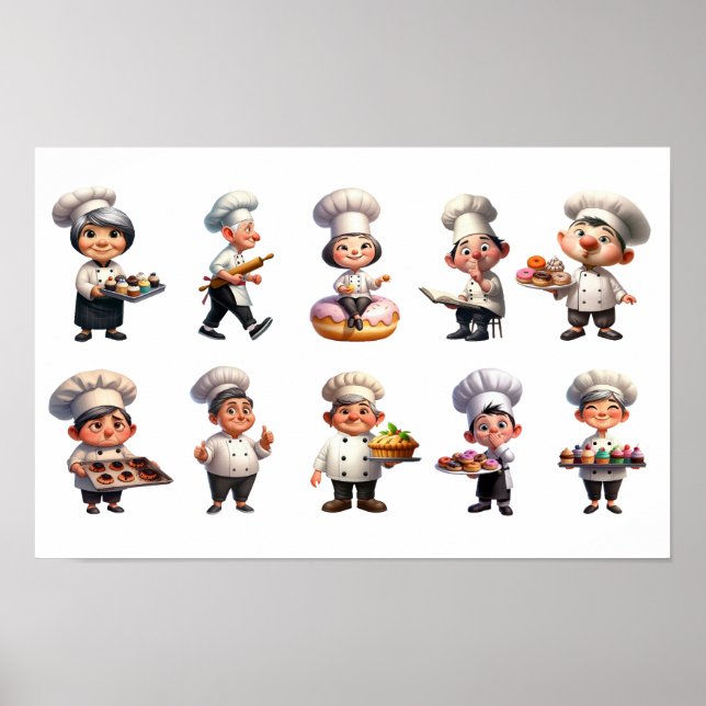 Poster Um conjunto de chefs pasteleiros posando para a câ (Frente)