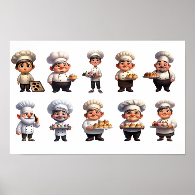 Poster Um conjunto de chefs pasteleiros posando para a câ (Frente)