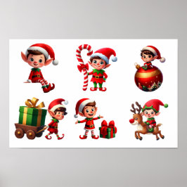 Poster Um conjunto de Elfos de Natal em várias poses