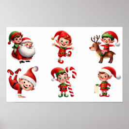 Poster Um conjunto de Elfos de Natal em várias poses