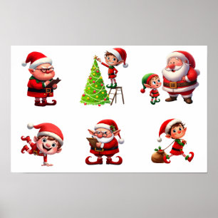 Poster Um conjunto de Elfos de Natal em várias poses