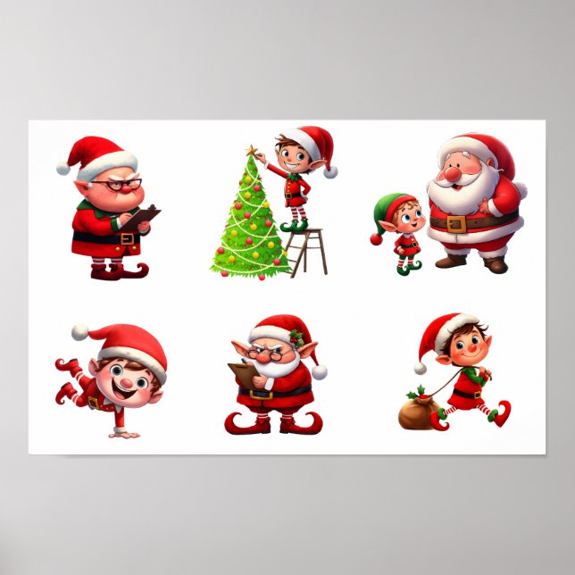 Poster Um conjunto de Elfos de Natal em várias poses (Frente)