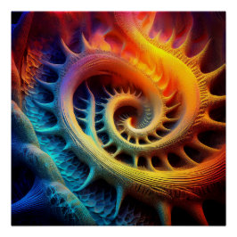 Póster Um Conjunto de Mandelbrot Fractal Dourado com Espi