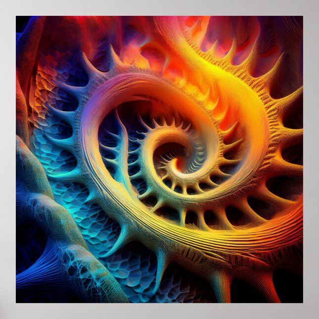 Poster Um Conjunto de Mandelbrot Fractal Dourado Espinhos (Frente)