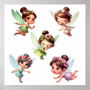 Poster Um conjunto de pequenas fadas de desenho animado m