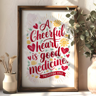 Poster Um Coração Cheerful Proverbs 17:22 Christian Wall 