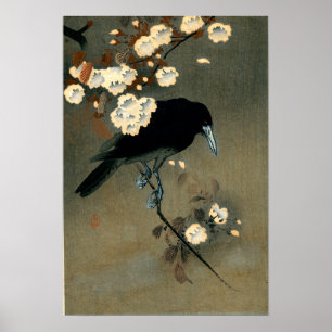 Póster Um corvo e uma flor pelo vintage de Ohara Koson