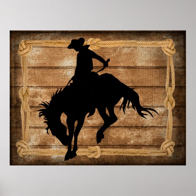 Poster Um cowboy de prata em um cavalo de bronco (Frente)